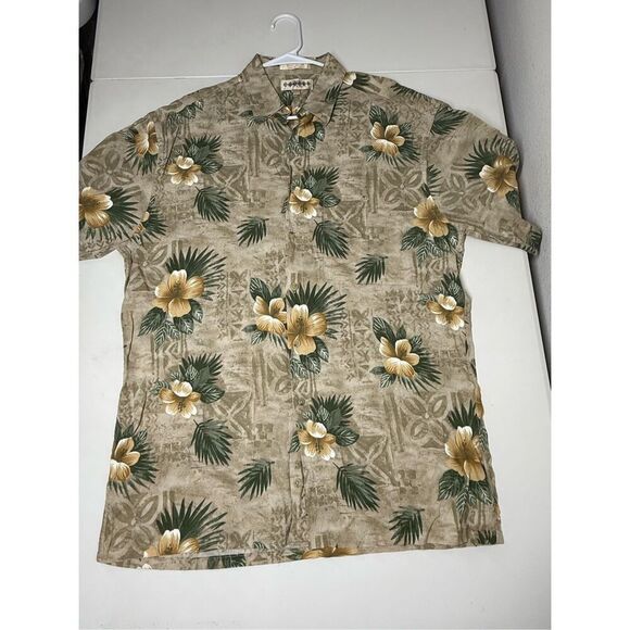 Vintage Campia Moda Men’s Short Sleeve Hawaiian Shirt Beige Hibiscus Size M - Picture 5 of 8